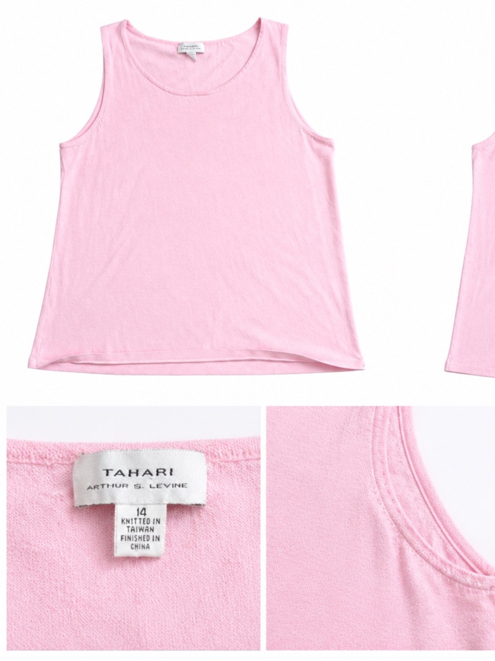 Tahari Arthur S. Levine Pink Sleeveless Knit Top Size 14